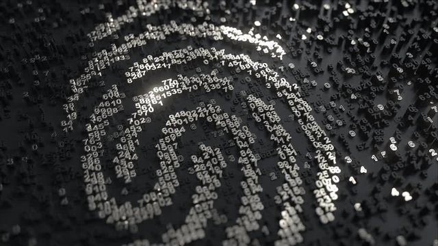 Fingerprint made of chrome numbers. Modern digital ID concept