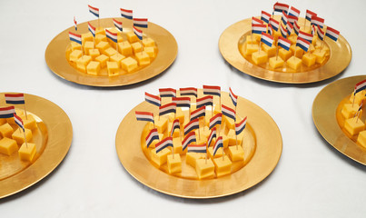 Dutch cheese canape snacks on a white background