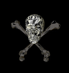  Skull with bones on a black background. Print, clothes