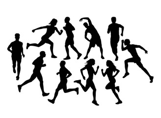 Fototapeta na wymiar Runners Running Silhouettes, art vector design