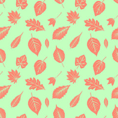 Seamless decorative template texture with leaves. Seamless stylized leaf pattern. Flat style, vector illustration.