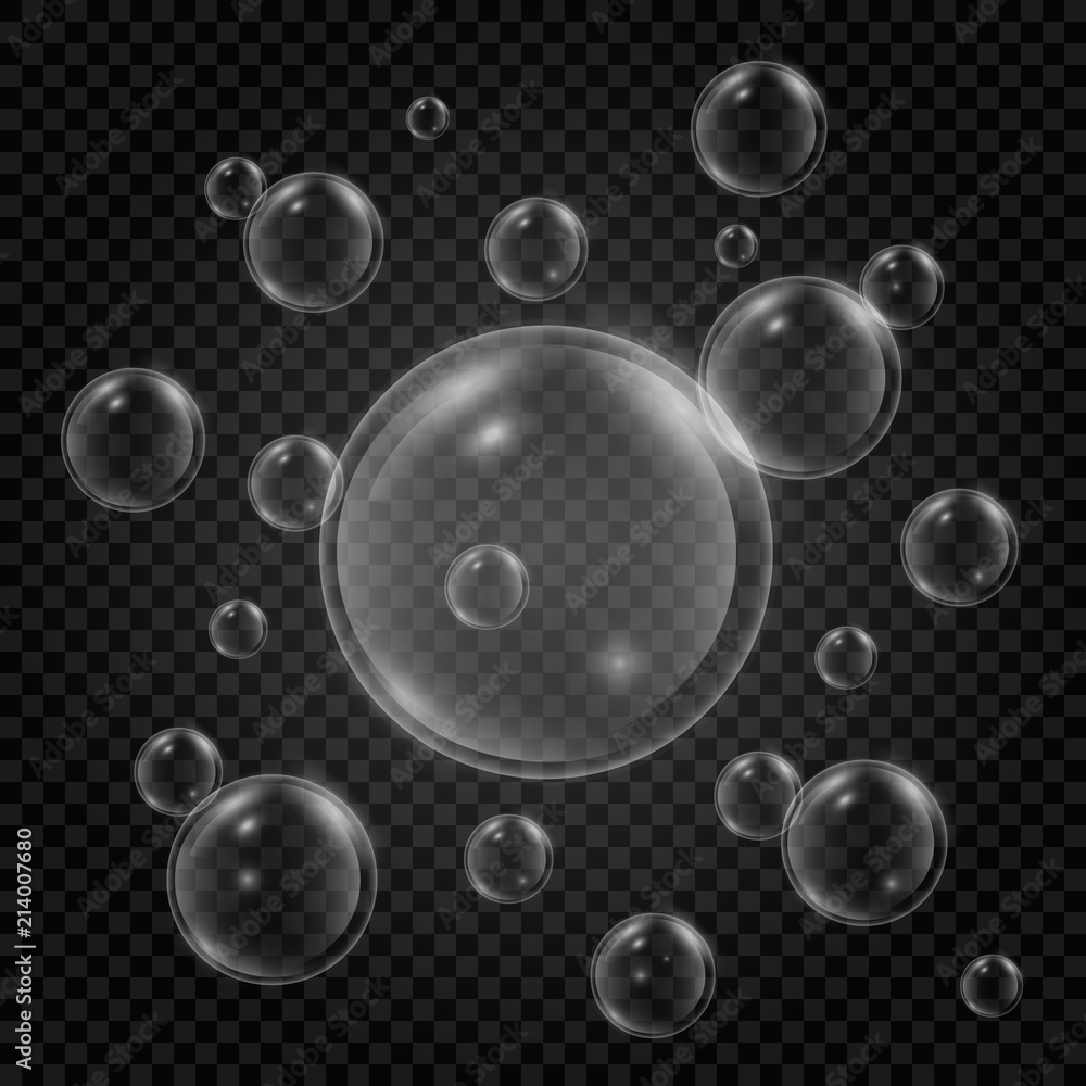 Aufkleber set of water bubbles with reflection on transparent background. realistic underwater bubbles. 3d bub