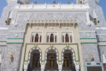 MECCA, SAUDI ARABIA - MAY 07 2018: King Abdul Aziz Gate is the main entrance to Grand Mosque of Mecca or Masjid Al Haram the holiest site for muslims, where Holy Kaaba is located