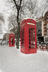 British Red Telephone Box in the snow