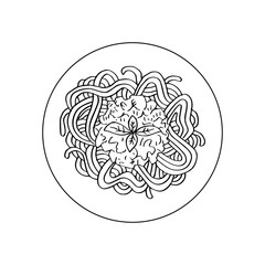 Doodle of pasta on a plate. Hand drawing illustration.