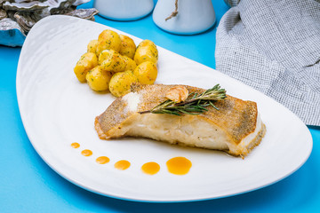 halibut steak on plate