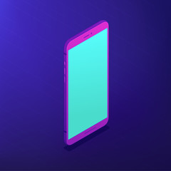 Isometric smartphone with a blue screen