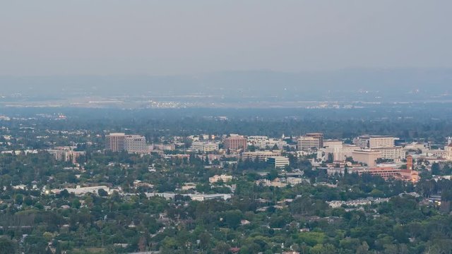 Sunset to night timelapse of the beautiful Rose Bowl, Pasadena City hall and Pasadena downtown view around twilight time