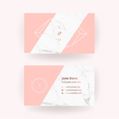 Luxury business card with marble texture and geometric line and golden background vector template.