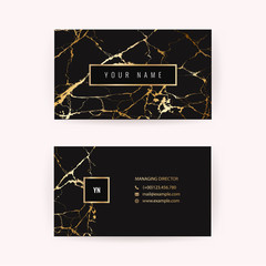 Luxury business card with marble texture and geometric line and golden background vector template