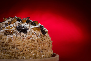 Cake on a red background