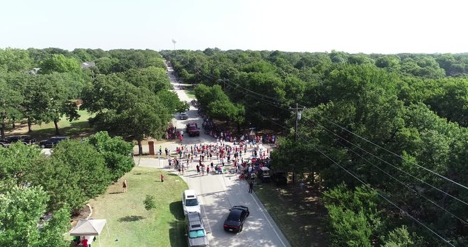 Aerial view of forth of July parade in in Double Oak Texas.