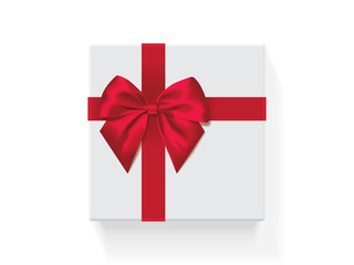 square white box with a red bow