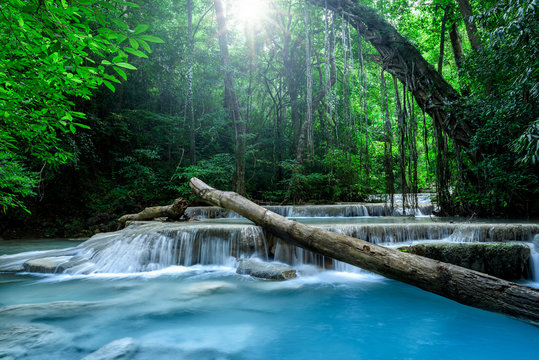 Fototapeta Beautiful deep forest waterfall in Thailand.