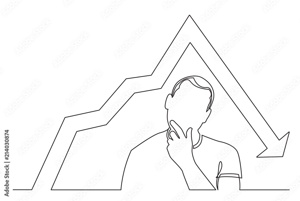 Aufkleber continuous line drawing of man analyzing decreasing graph