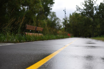 Fototapeta na wymiar New bike path after rain