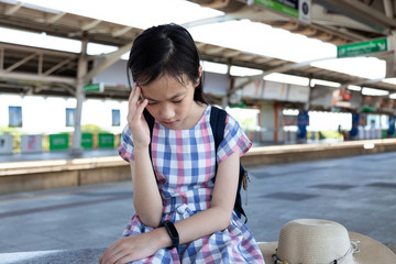 Asian girl with vertigo,dizziness,migraine,sick depressed girl suffering from headache