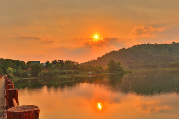 Sunset at the valley and side of the bridge on a natural background.