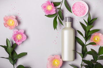 Natural Cosmetics concept. Organic product and wild herbs and flowers mallow