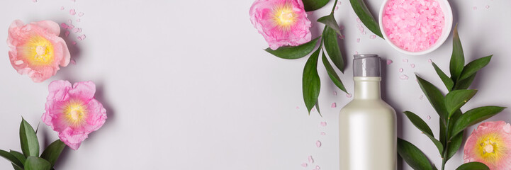 Natural Cosmetics concept. Organic product and wild herbs and flowers mallow