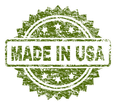 MADE IN USA Stamp Seal Watermark With Rubber Print Style. Green Vector Rubber Print Of MADE IN USA Tag With Dirty Texture.