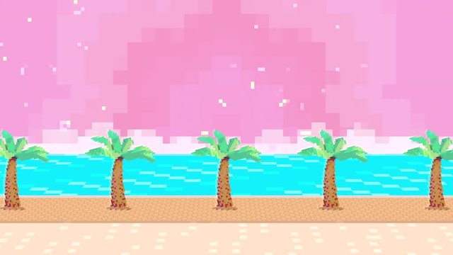8 bit pixel art style beach background. (Looped)