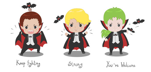 Set of cute vampire dracula cartoon. Fun character design in happy halloween concept. Vector illustration.