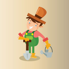 funny adorable farmer peasant agriculturist tiller gardener cartoon character