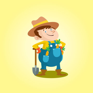 funny adorable farmer peasant agriculturist tiller gardener cartoon character