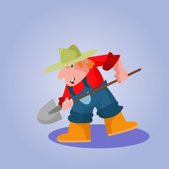 funny adorable farmer peasant agriculturist tiller gardener cartoon character