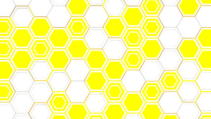 Abstract 3d background made of white hexagons on yellow glowing background