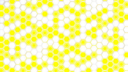 Abstract 3d background made of white hexagons on yellow glowing background