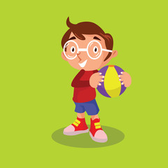 cute little glasses boys playing ball cartoon character