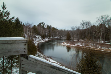 Au Sable river lookout during winter in Oscoda, Michigan