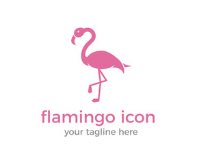 Pink flamingo icon. Vector bird animal logo illustration