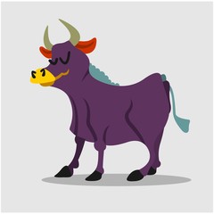 adorable friendly purple cattle bull ox cartoon character