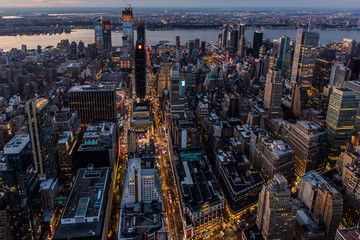 New York City skyline down W34th Street at dusk