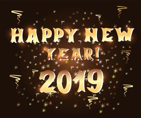 Inscription of Happy New Year 2019 goalden color