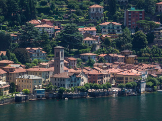 Fototapeta na wymiar aerial shot of village Torno, Como Lake, Lombardy. Italy