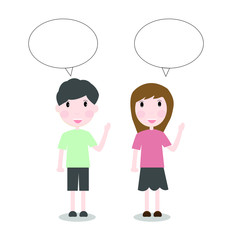 Happy students are talking with speech bubble.Vector illustration character design.