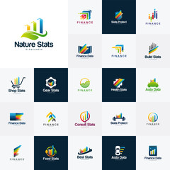 Set of Finance logo designs concept vector, Bundle of Stats logo template vector