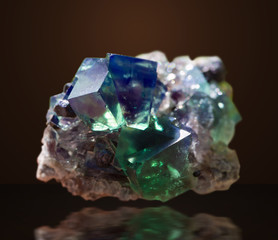 Multicolored fluorite, fluorspar mineral crystal. Photo of this sample can be used for geology...