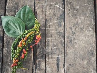 Green and red peppercorns