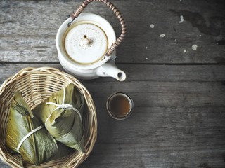 Zongzwith hot tea Chinese food