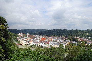 Fototapeta na wymiar Panorama von Wasserburg am Inn