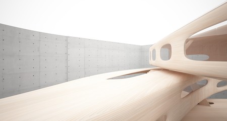 Empty dark abstract concrete and wood smooth interior. Architectural background. 3D illustration and rendering