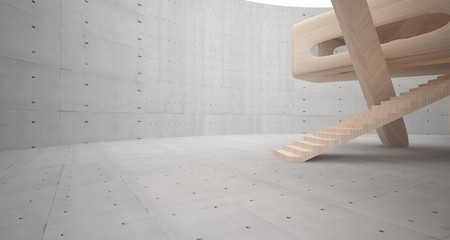 Empty dark abstract concrete and wood smooth interior. Architectural background. 3D illustration and rendering