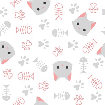 cute kitten seamless pattern, cat lover theme
