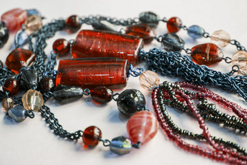 African traditional ethnic beards jewelry necklace in red tint.