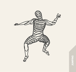 Jumping man. Freedom concept. 3d vector Illustration. Wire connection to virtual reality.